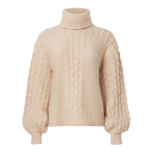 Toccin Popcorn Knit Sweater Turtleneck Long Sleeve in Beige Wool Blend Size XS - Picture 1 of 8
